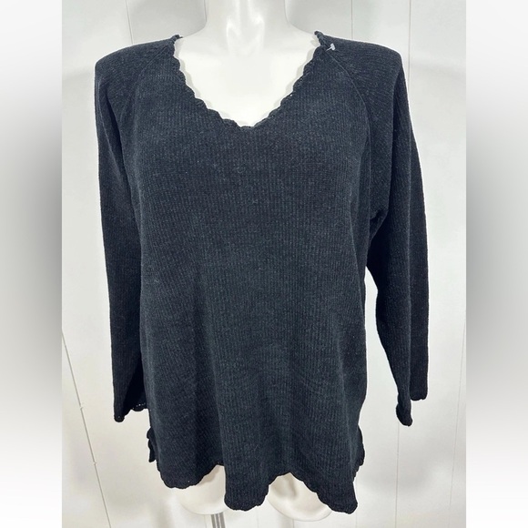 NWT Outside Additions by Stan Herman Sz 1X Black Sweater Neck/Sleeve/Hem Decor - Picture 1 of 9